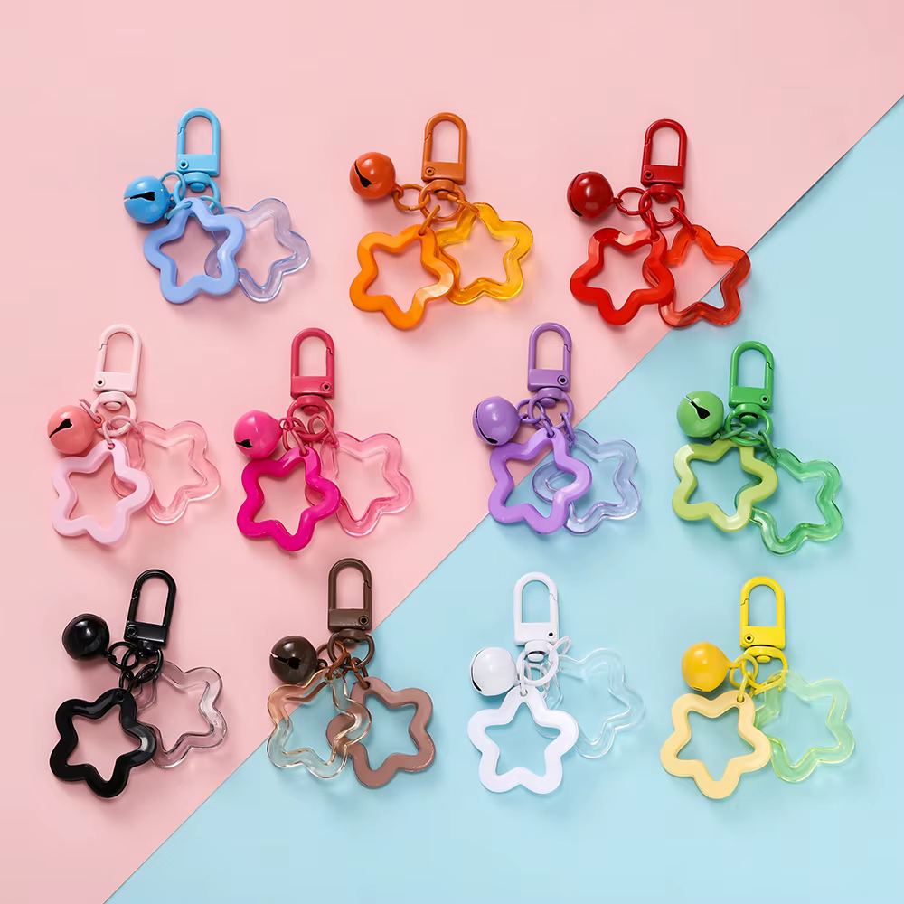 1 pièces pendentif à breloque étoile creuse avec petite cloche perles acryliques colorées porte-clés accessoires sac