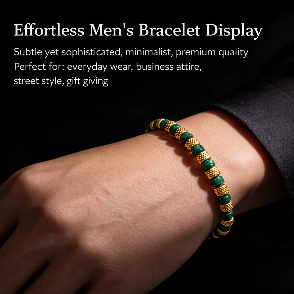 Bracelet en perles de malachite naturelle pour homme