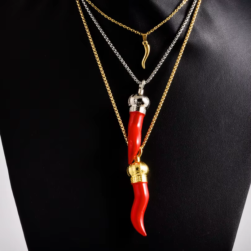 1Pc à la mode Cornicello poivre fort corne amulette pendentif femmes colliers Hip Hop émail italien Chili gothique Collares bijoux