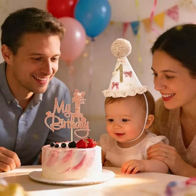 Chapeau d’anniversaire avec nœud – Couronne Boho pour premier demi-anniversaire