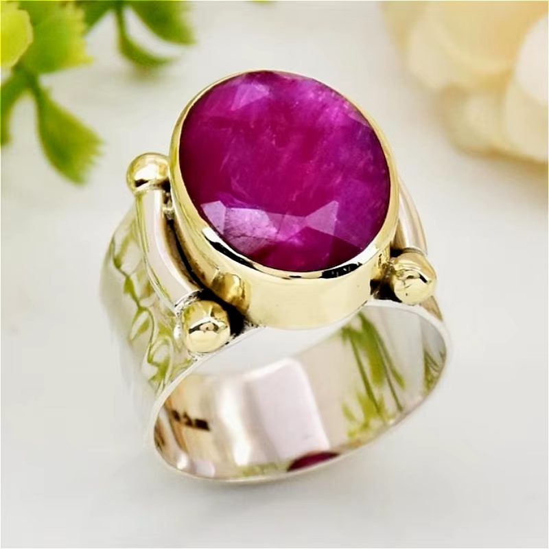 Bague large vintage incrustée de zircone synthétique rose pour femme