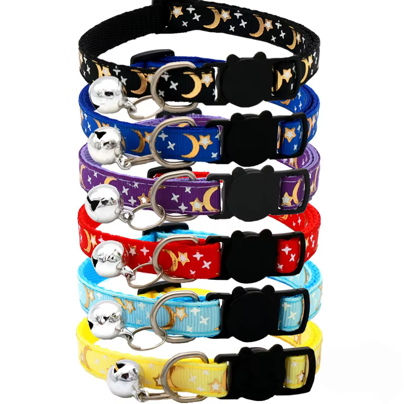 Collier de chat avec cloche dessin animé étoile lune chien chiot chaton