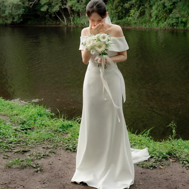 Robe De mariée sirène élégante en Satin doux