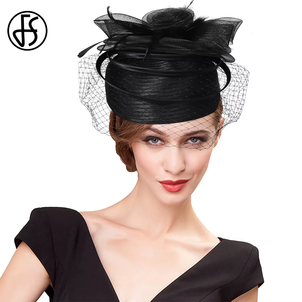 FS mariage église rouge chapeaux fascinateurs pour femme avec plume voile Cocktail fête coiffure 2025 dame élégante Kentucky Derby casquette