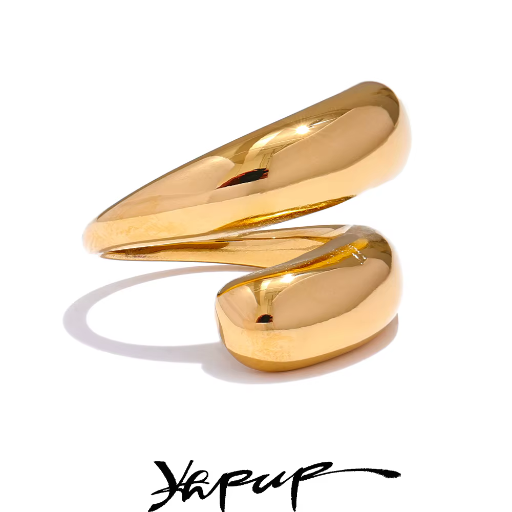Yhpup Chic Unique en acier inoxydable bague inhabituelle résistant à l'eau 18K PVD plaqué Simple élégant en métal