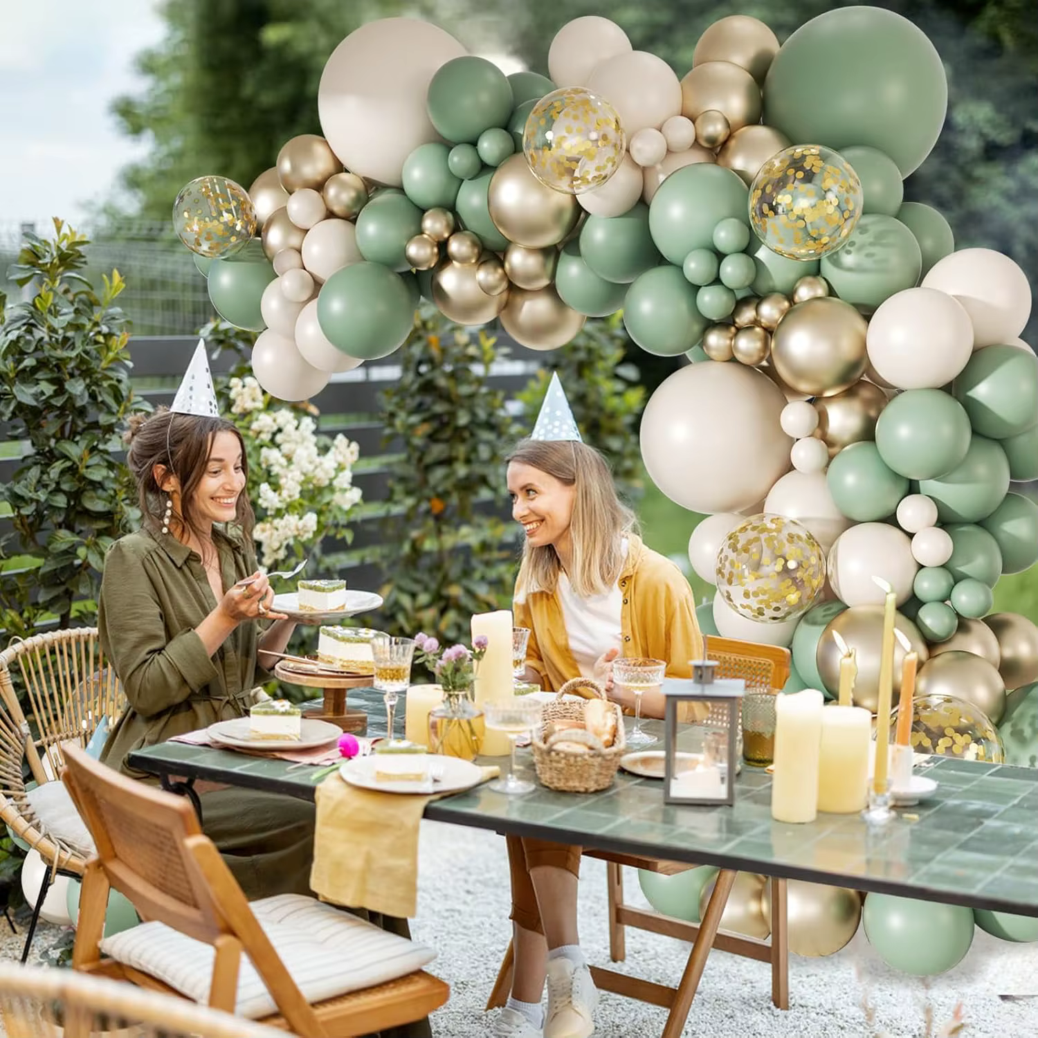 Kit d'arc de ballons vert sauge et doré