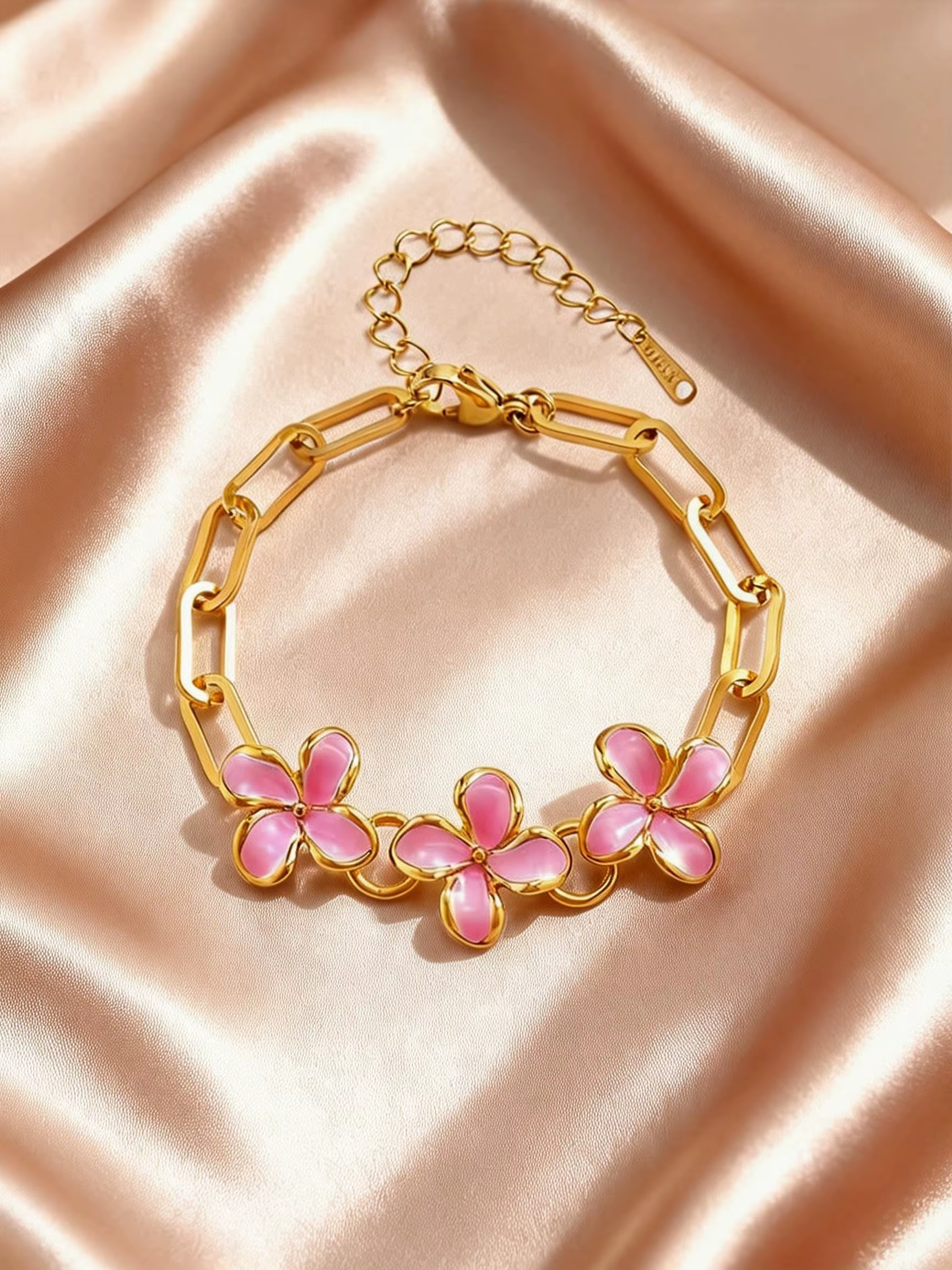 Bracelet Fleur Rose Émaillée Tendance pour Femme