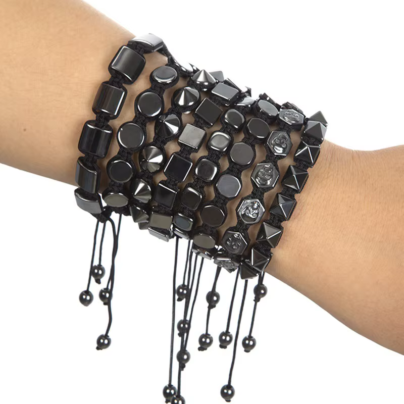 Bracelet ajustable tressé à pointes style punk biker pour homme