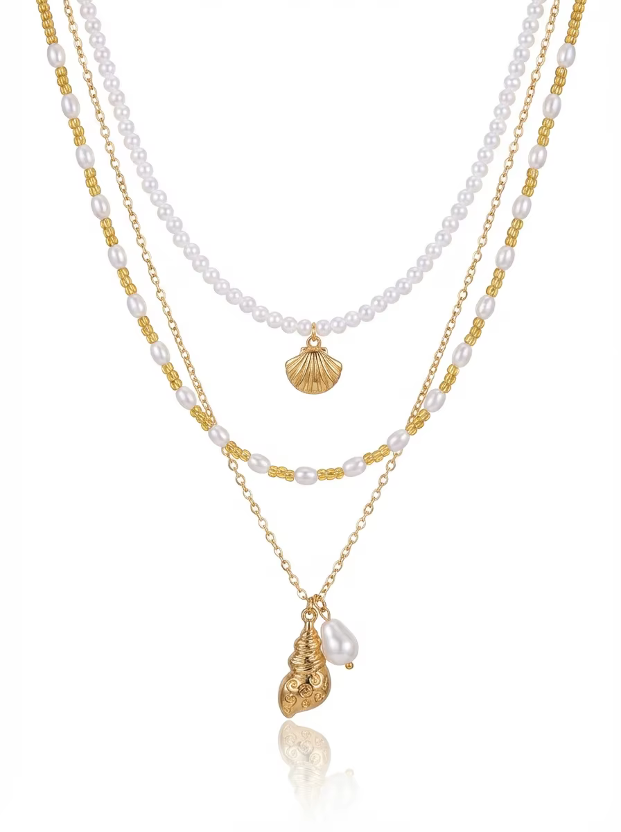 Lot de 3 colliers ras-du-cou bohèmes avec coquillages