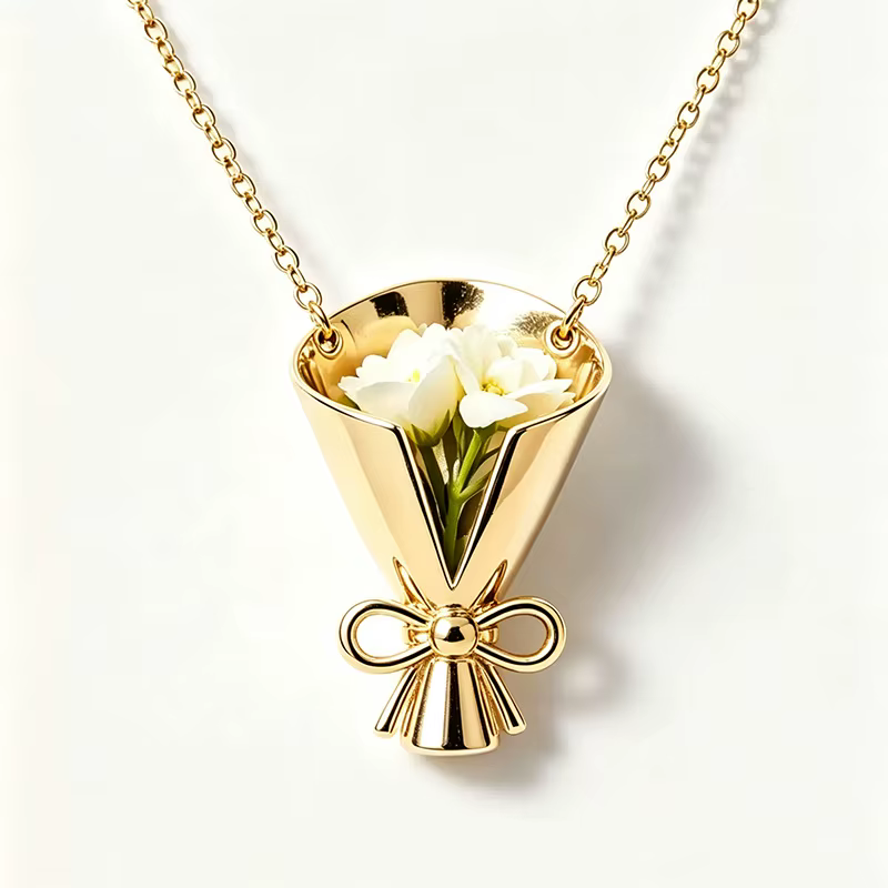 Nouvel Arrivage Collier Pendentif Mini Bouquet de Fleurs Amovible de Luxe pour Femme