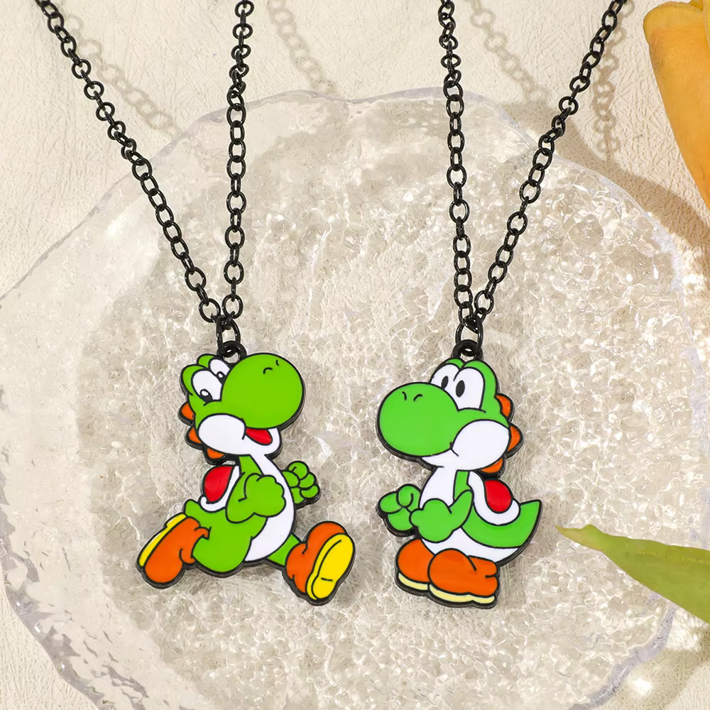 Collier en émail Dinosaure Vert - Pendentif Personnage Animal de Dessin Animé Bijou Tendance Cadeau pour Amis Accessoire de Jeu