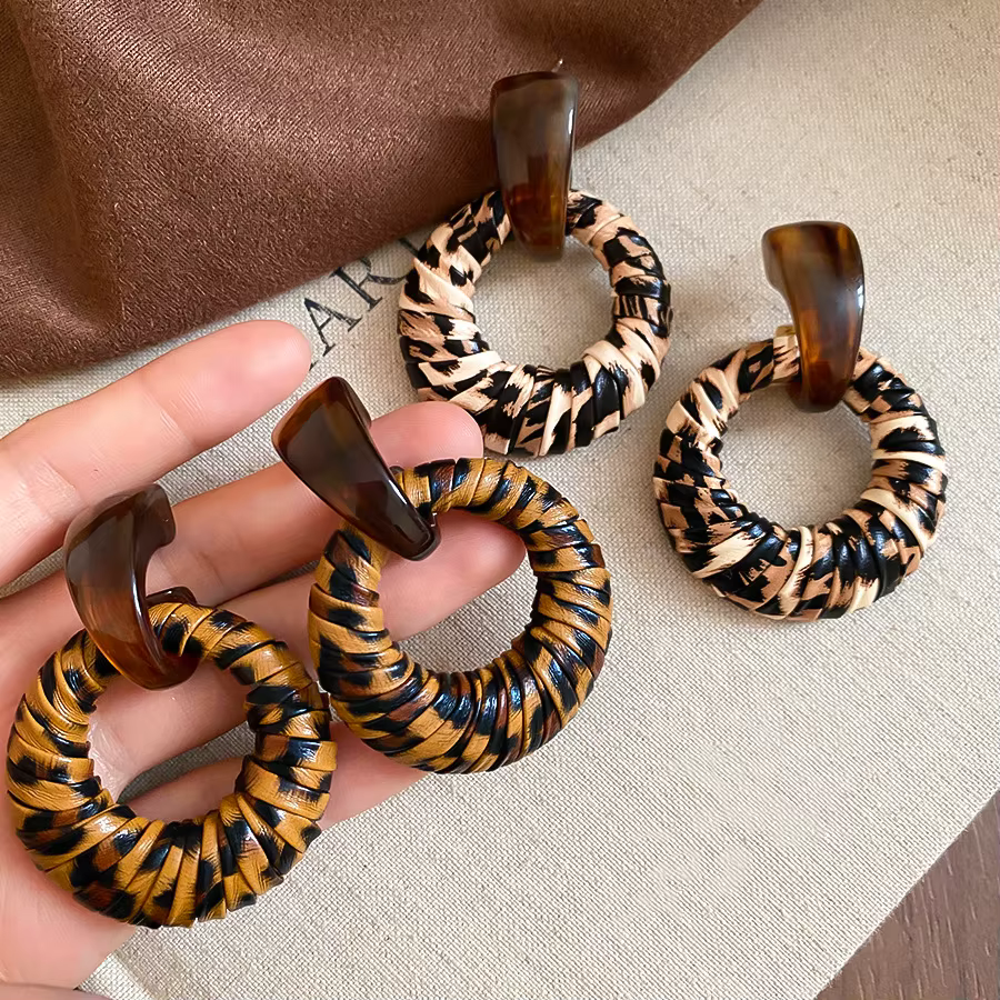 Maillard Style léopard cuir résine boucles d'oreilles pour femmes géométrique ronde boucle d'oreille personnalité mode bijoux usage quotidien K