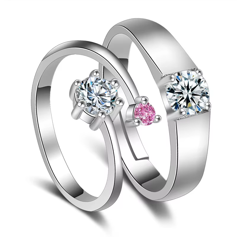 Bague en argent sterling 925 charmante avec zircon rose exquis