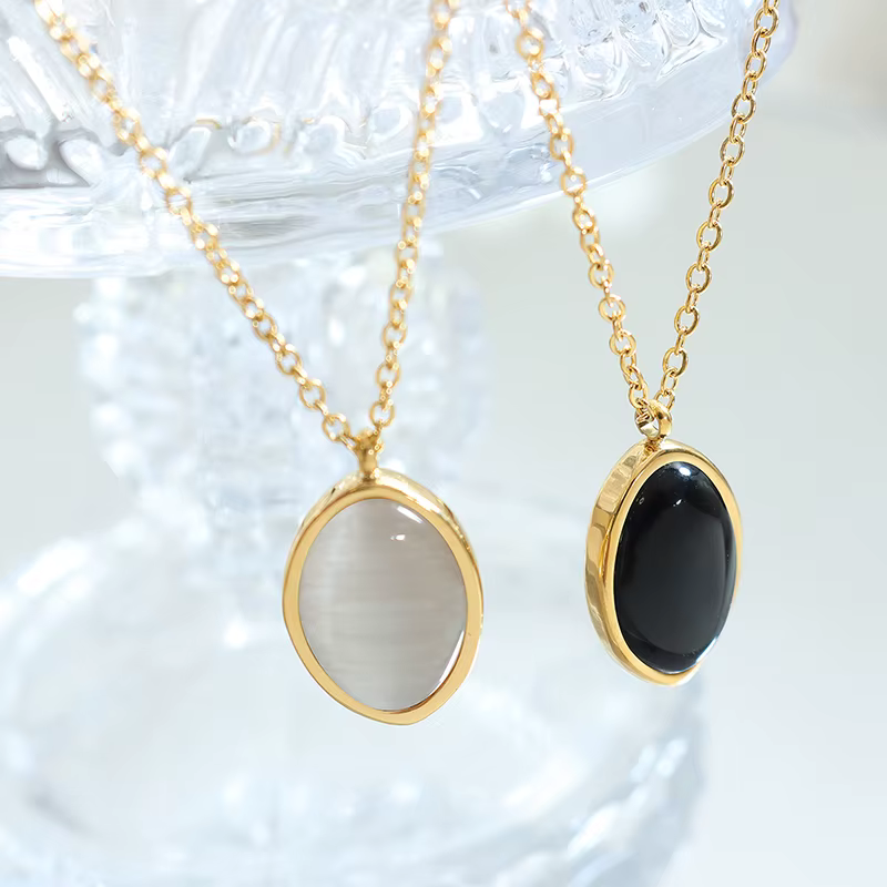 Collier opale Simple Vintage en acier inoxydable 316L