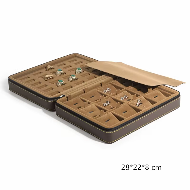 Nouveau 2025 étuis à bijoux en cuir PU avec fermeture éclair organisateur