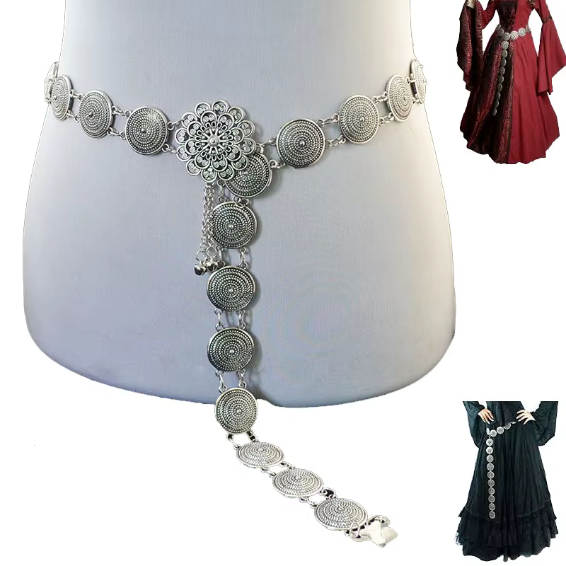 Ceinture à chaîne en métal celtique médiéval pour femmes