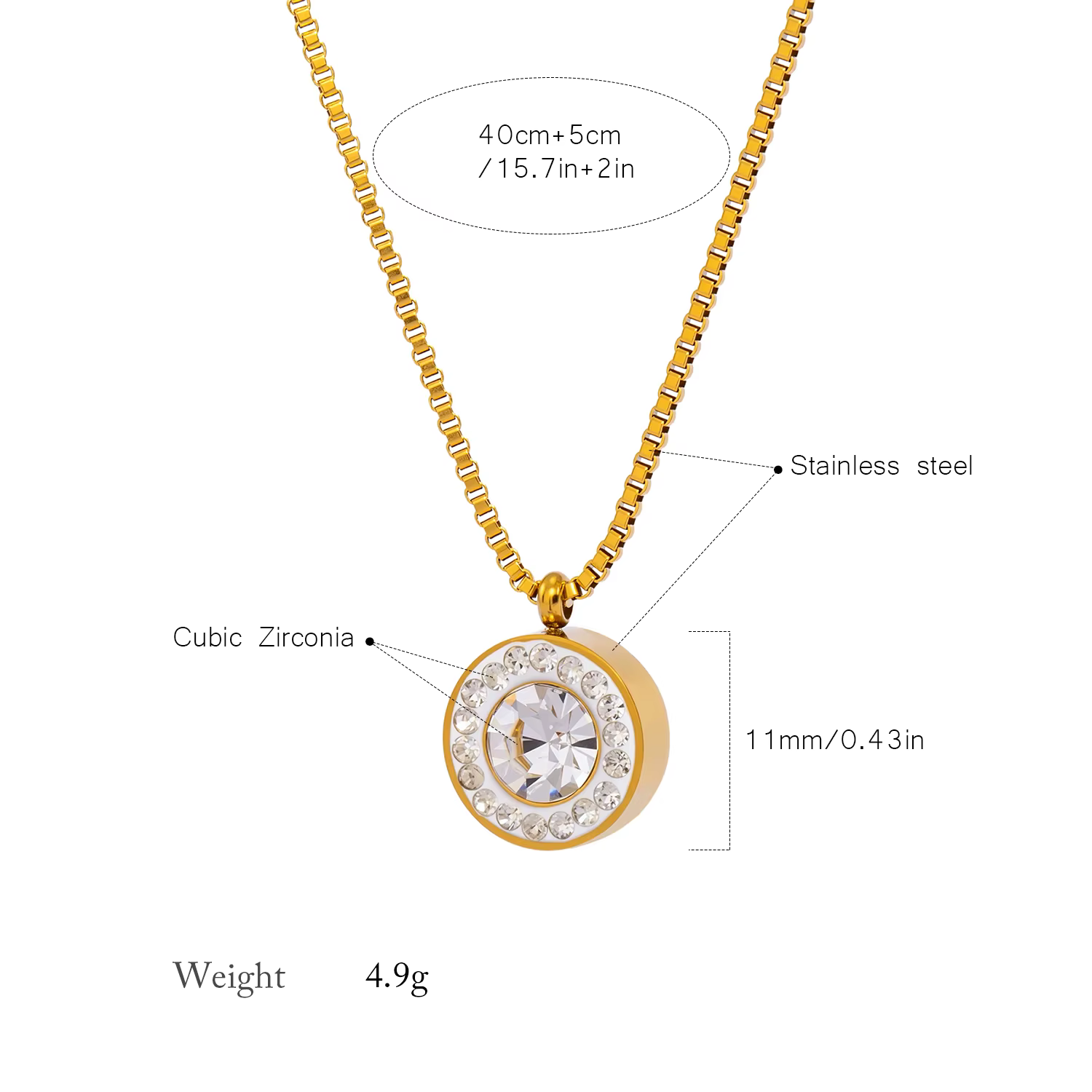 Collier pendentif étincelant CZ – Acier inoxydable plaqué or 18 carats poli miroir