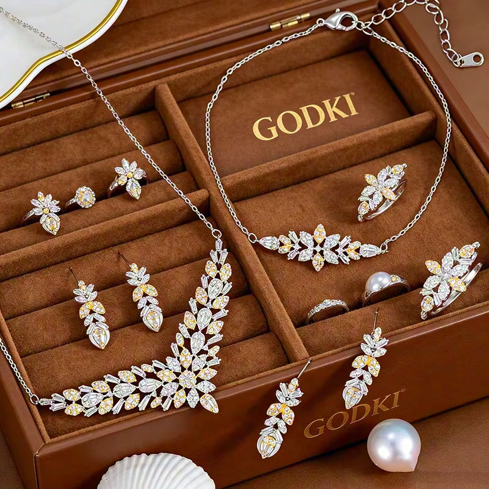 GODKI Nouveaux ensembles de bijoux de mariage tendance en or plaqué 18 carats