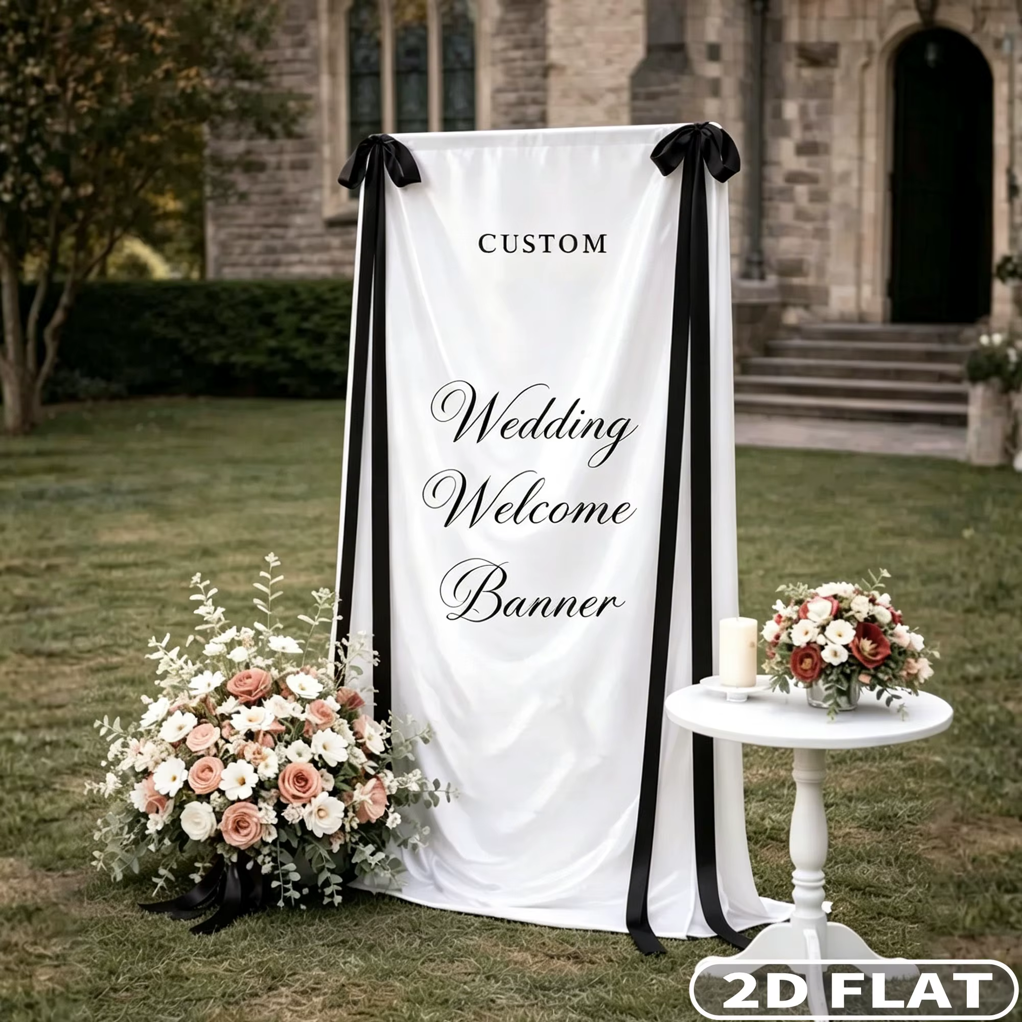 1 bannière de bienvenue personnalisée 2D plate en satin 90*200cm