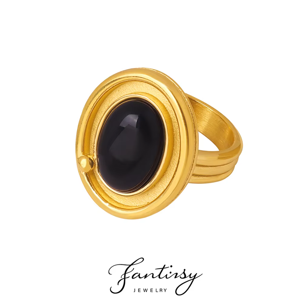 Bague en Agates naturelles noires de Style gothique pour femmes