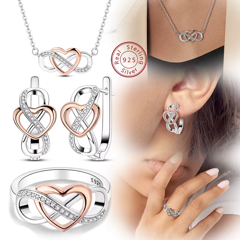 Boucles d'oreilles et bague en argent Sterling 925 originales