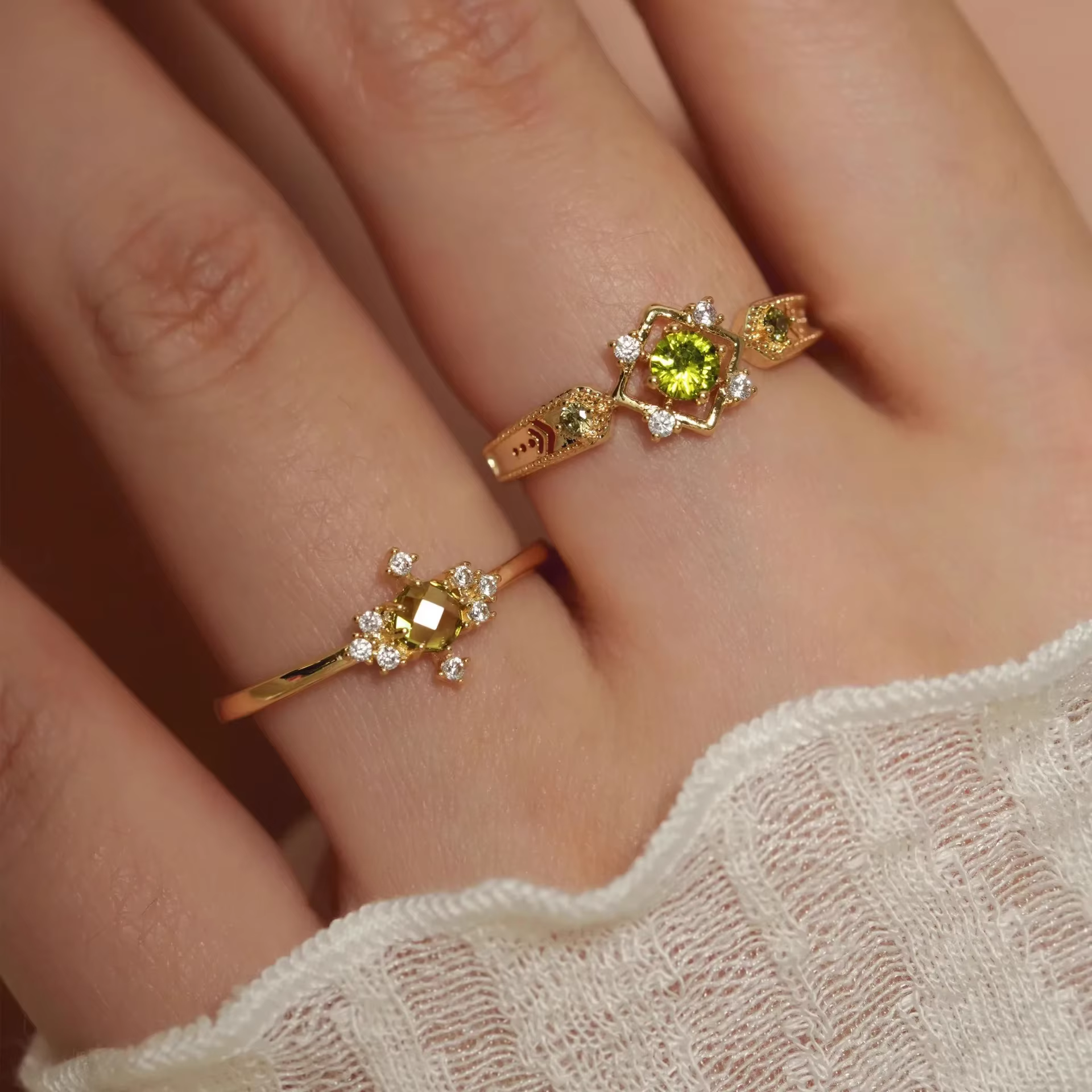 Bague série vert Olive romantique et exquise