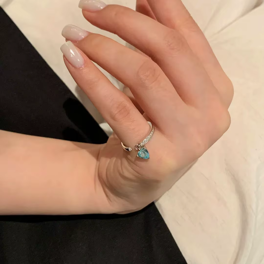 Bagues en diamant triangulaires bleu-vert menthe pour femmes