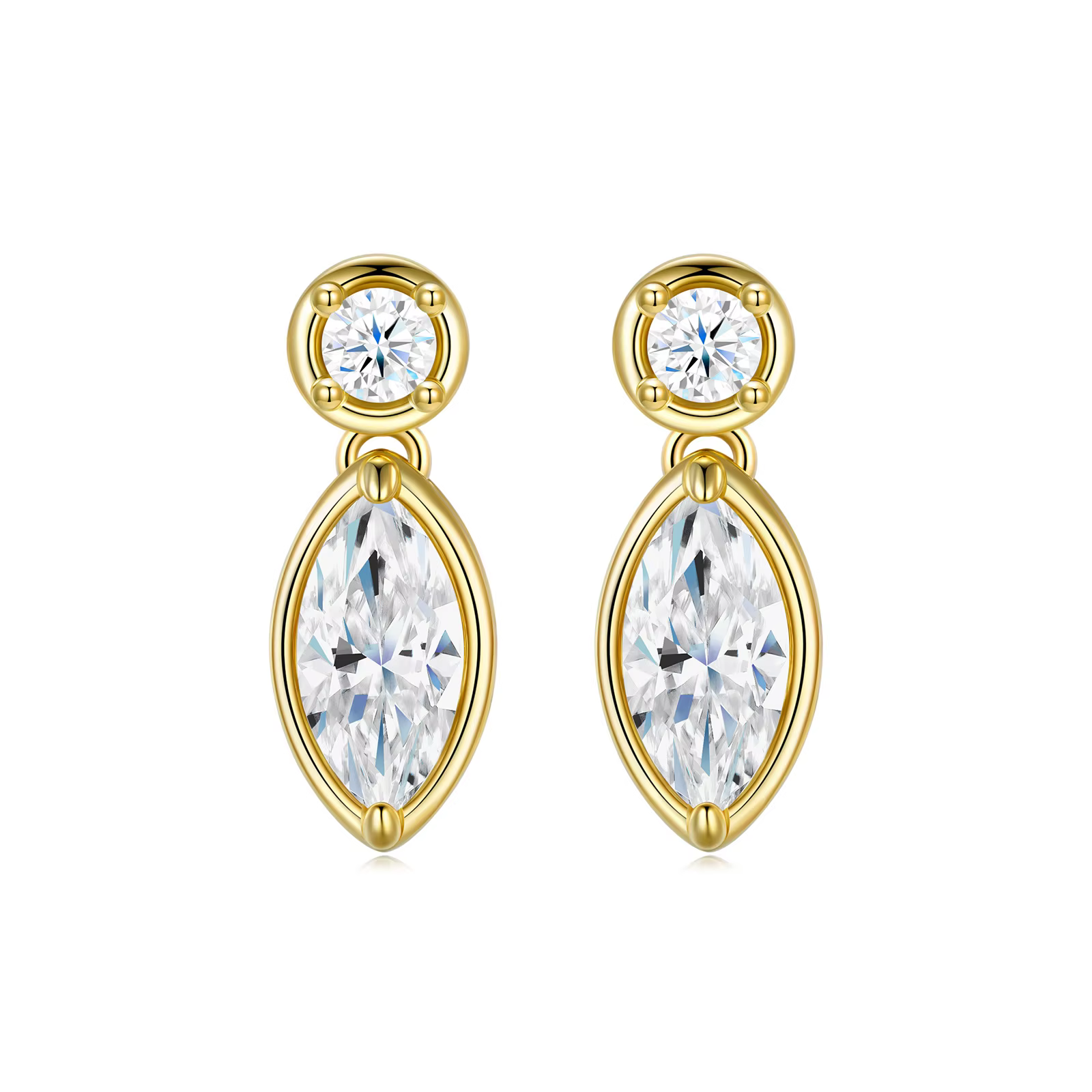 Superbes boucles d'oreilles Double Moissanite taille Marquise couleur D 2CT