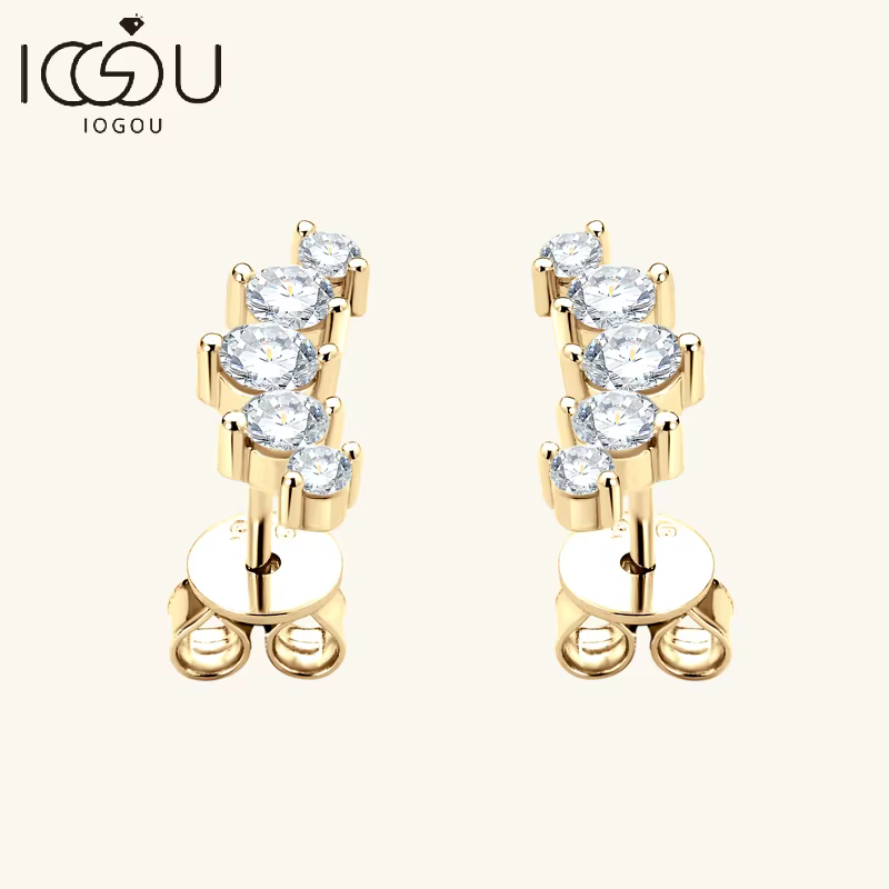 IOGOU D couleur Moissanite bijoux plaqué or jaune boucles d'oreilles sur chenilles pour femmes 925 argent