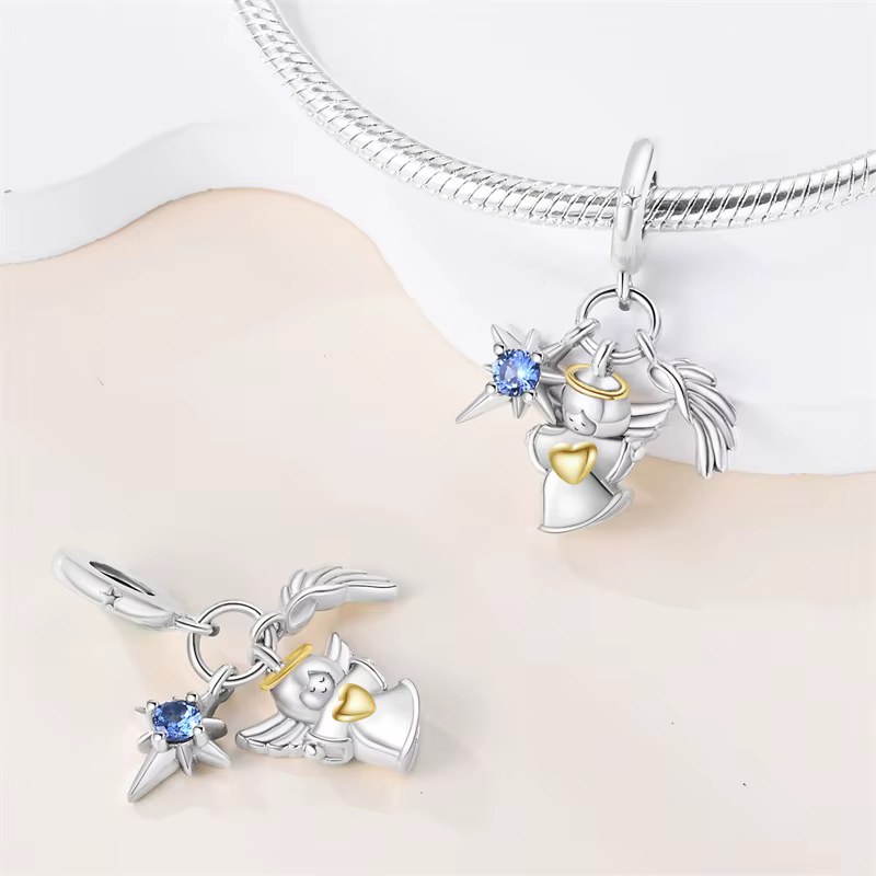 Pendentif Charme Petit Ange en Argent Sterling 925 Tendance pour Bracelet Original DIY