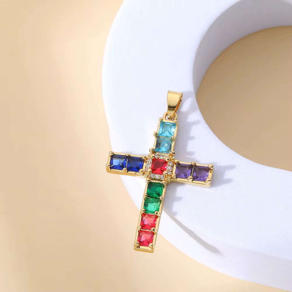 Juya fait à la main 18K véritable plaqué or zircon cubique croix chrétienne breloques pour bricolage chapelet pendentif religieux fabrication de bijoux