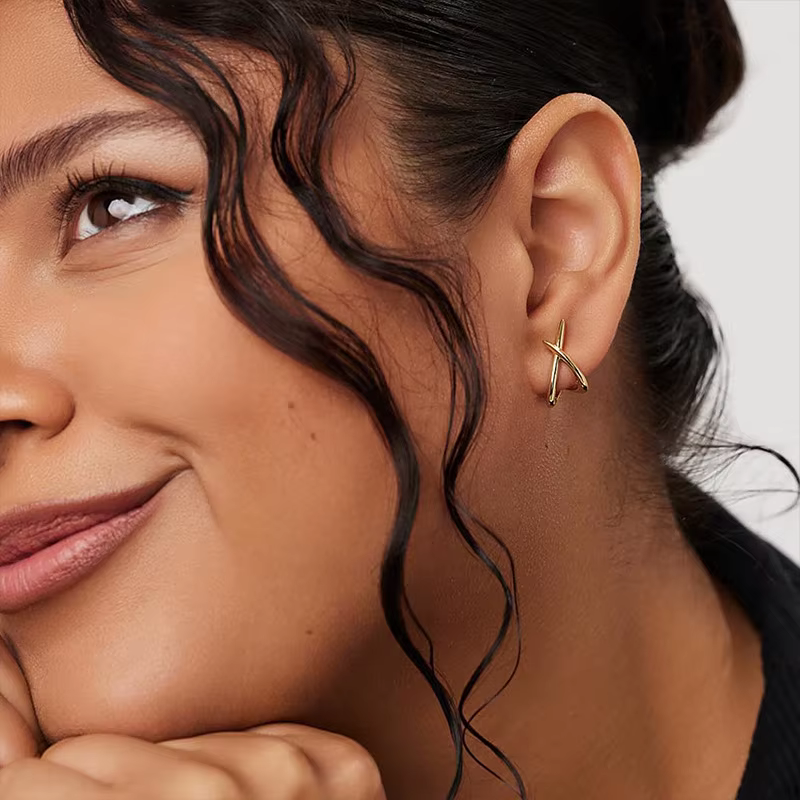 Boucles d'oreilles croisées en acier inoxydable pour femmes et filles