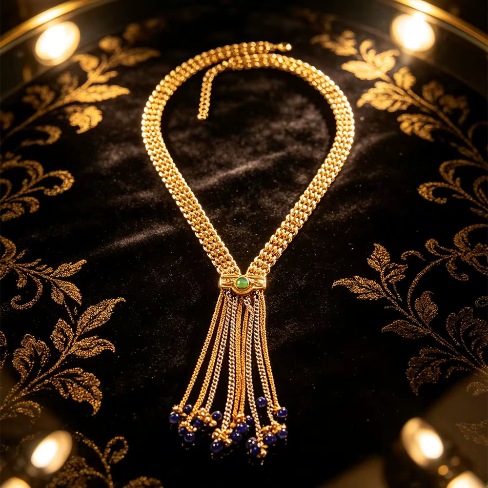 Collier lariat à pampilles en maille métallique