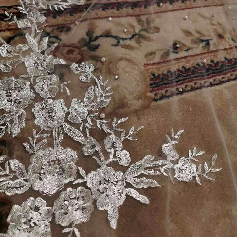Photos réelles personnalisées voile de mariage Vintage avec perles paillettes dentelle Appliques