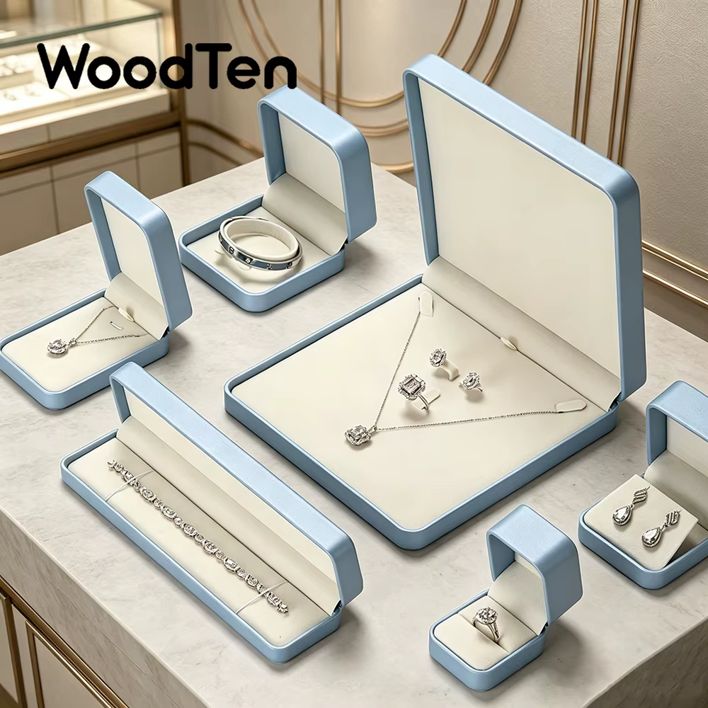 Boîte de rangement pour bijoux WoodTen Blue en cuir PU