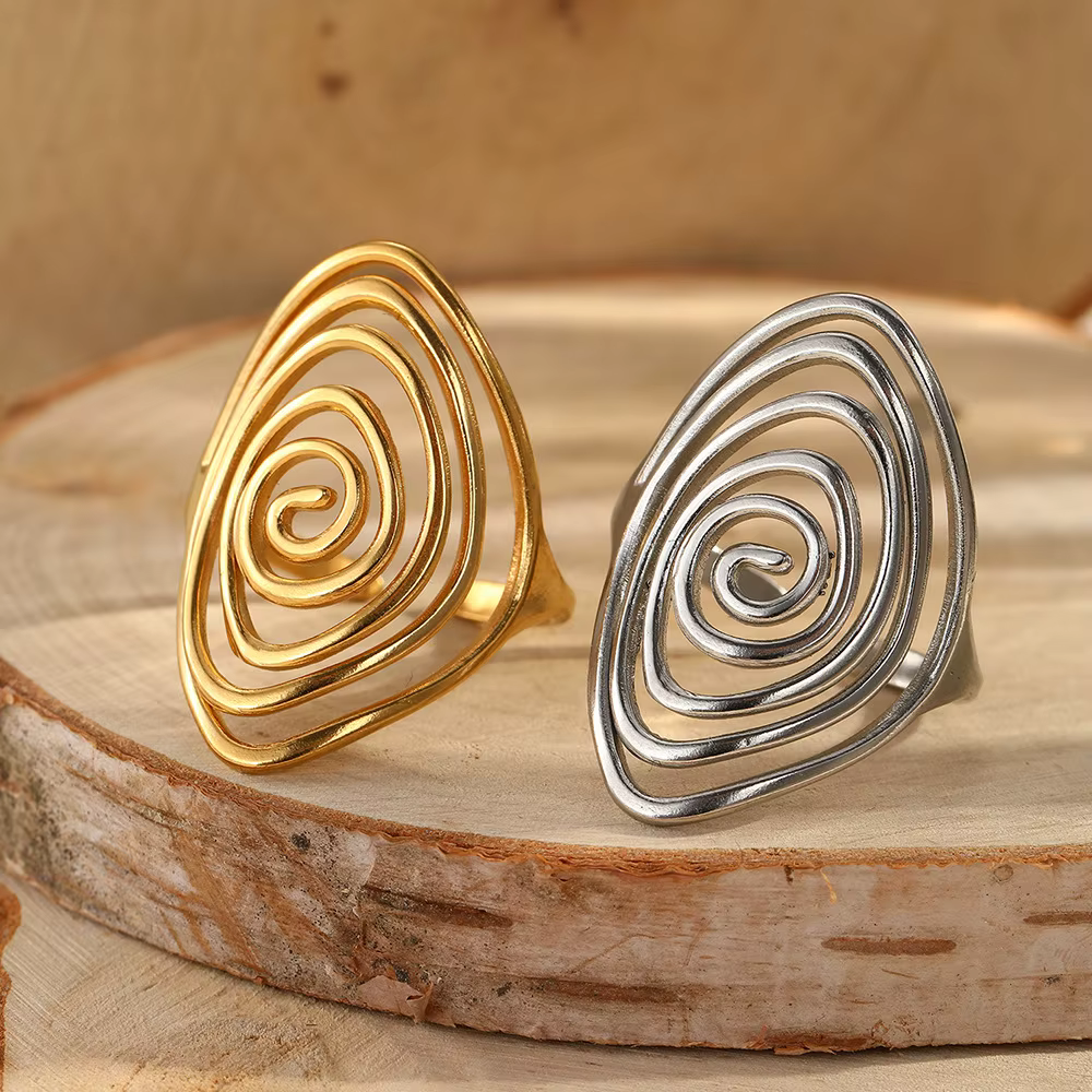 Bague ouverte en spirale géométrique rétro