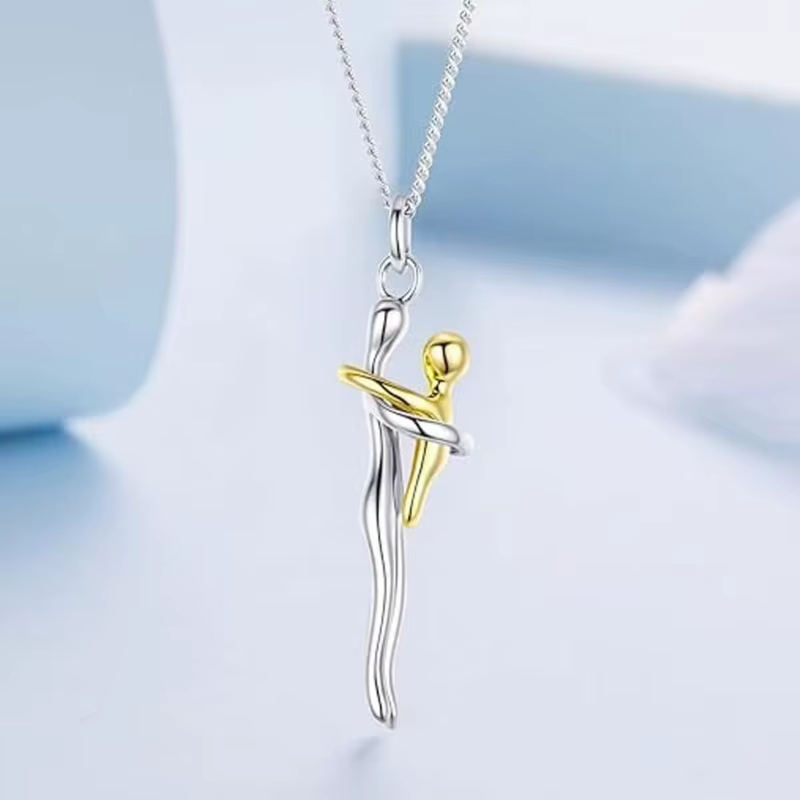 Collier câlin mère-enfant en argent Sterling bicolore