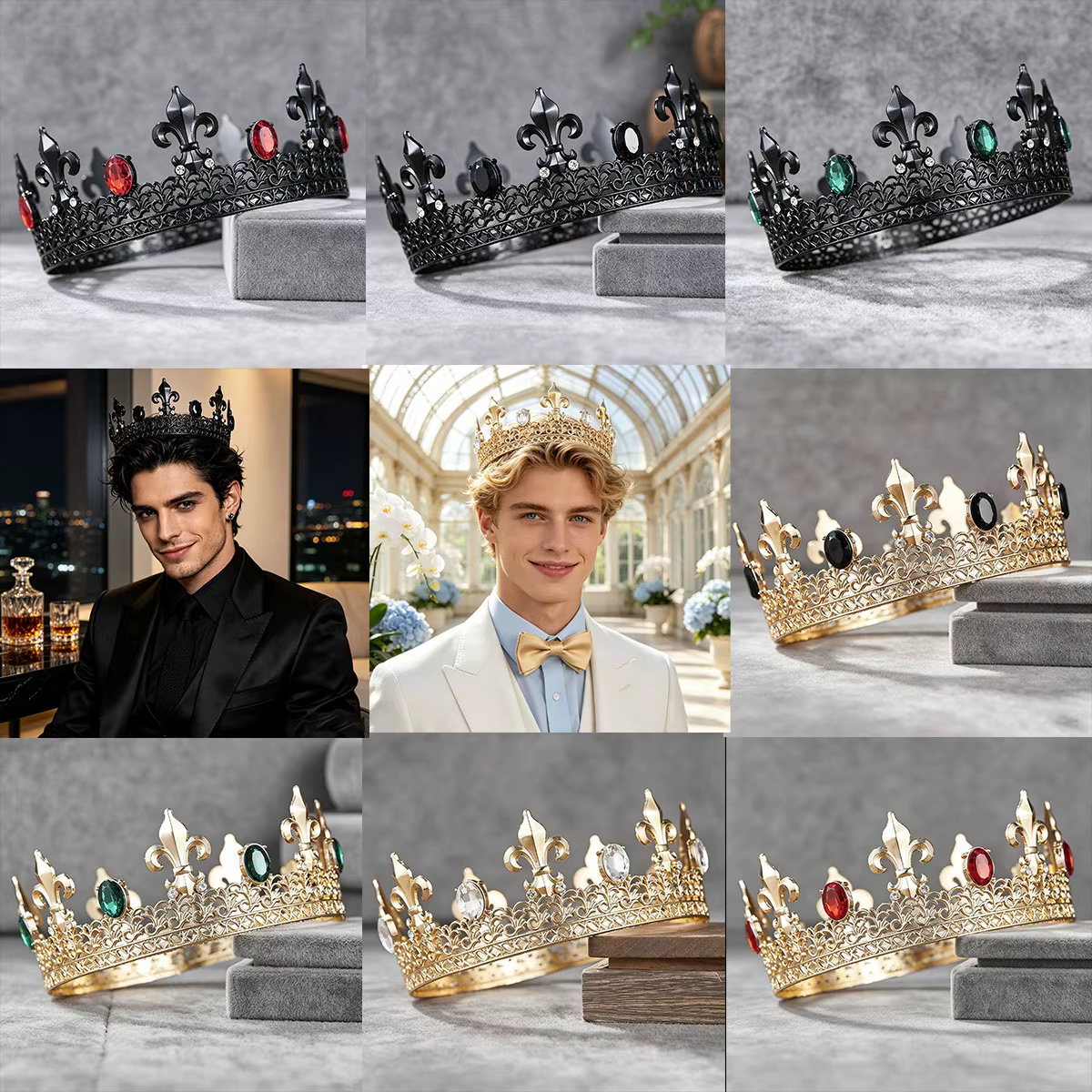 Couronne royale vintage pour homme ornée de lys