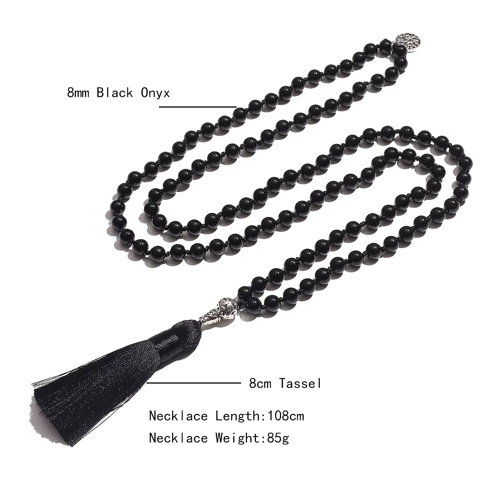 Collier de 108 perles Mala en Onyx Noir 8MM