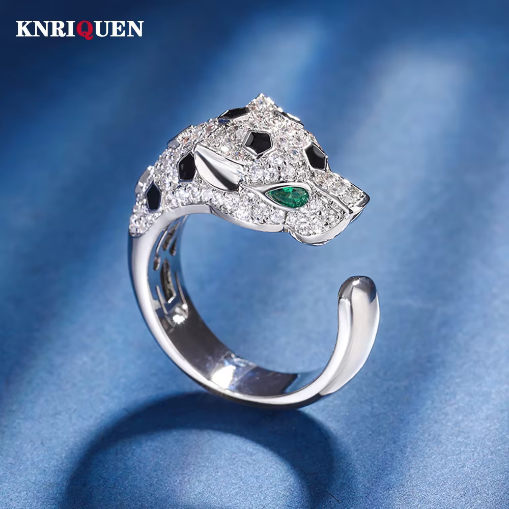 Bague réglable léopard émeraude rétro