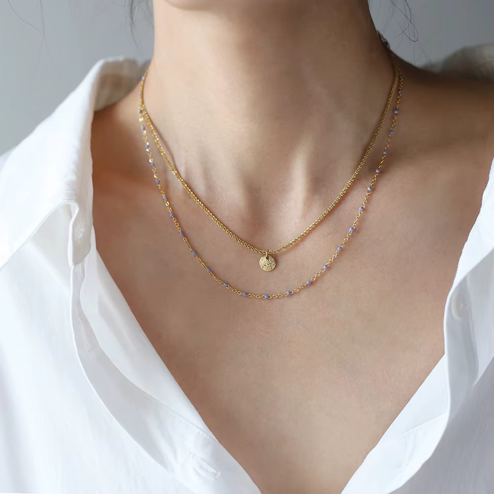 Amaiyllis lumière luxe feuille d'aluminium rond Double couche collier pendentif Niche lilas Beanie chaîne