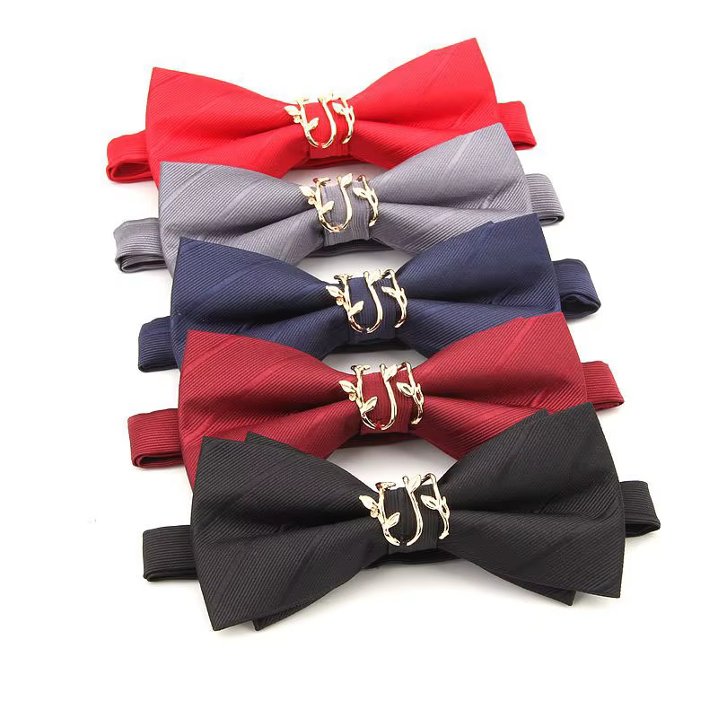 Nœuds papillon en métal rayé pour hommes