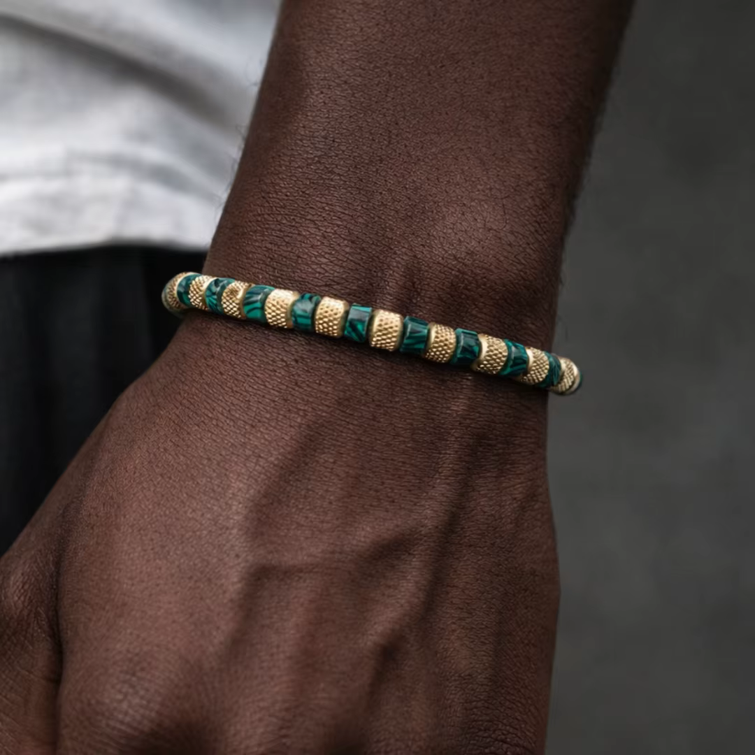 Bracelet en perles de malachite naturelle pour homme