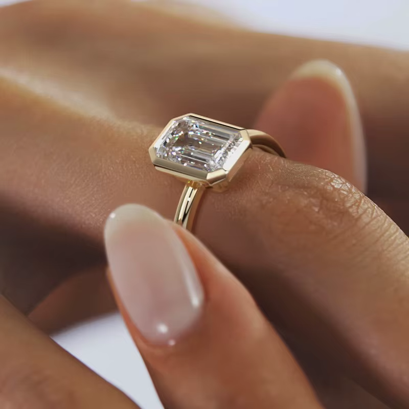 Bague de luxe en Moissanite taille émeraude 1-3ct