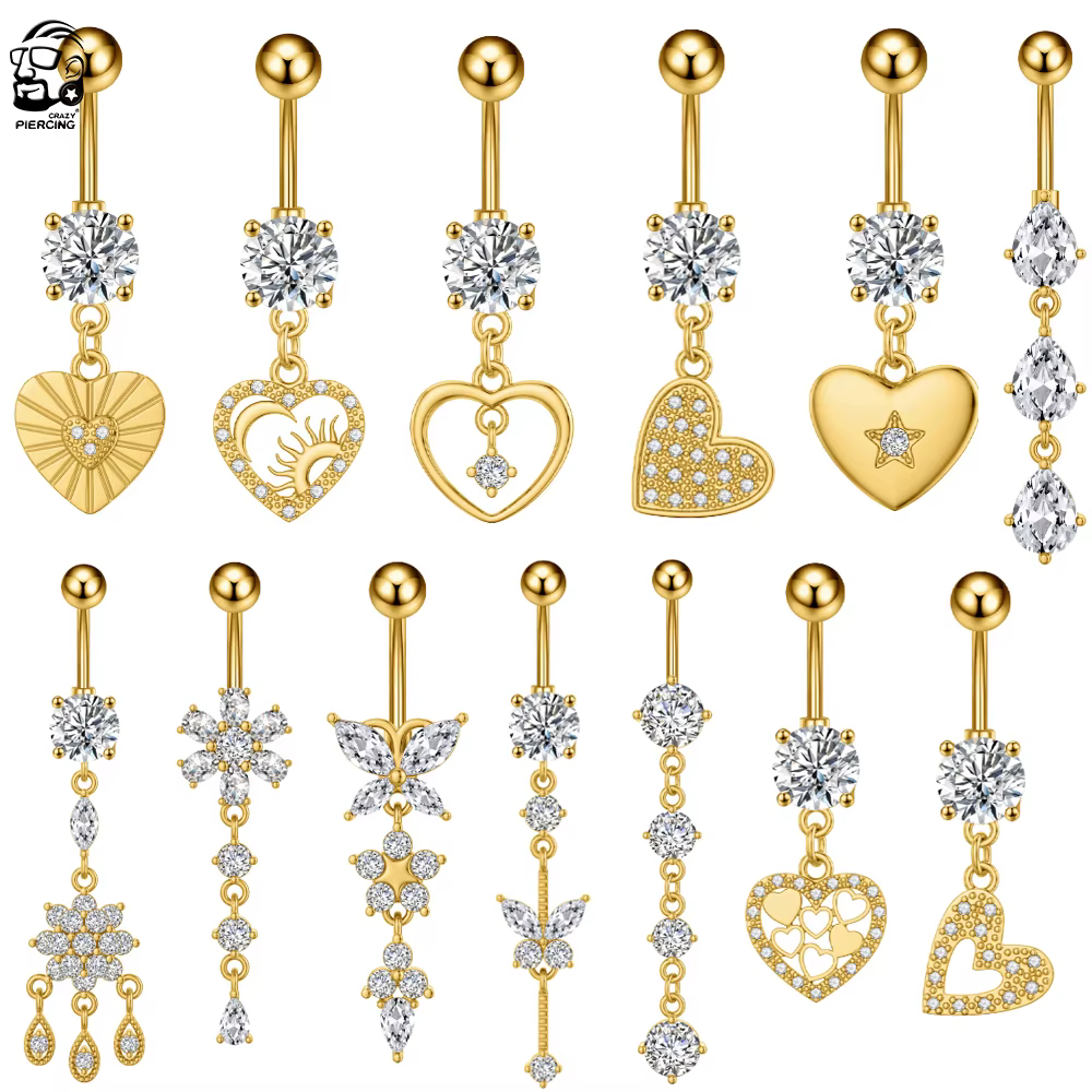 14G Long incurvé pendant Nombril Umbigo pour femmes filles goutte d'eau fleur pendentif Sexy