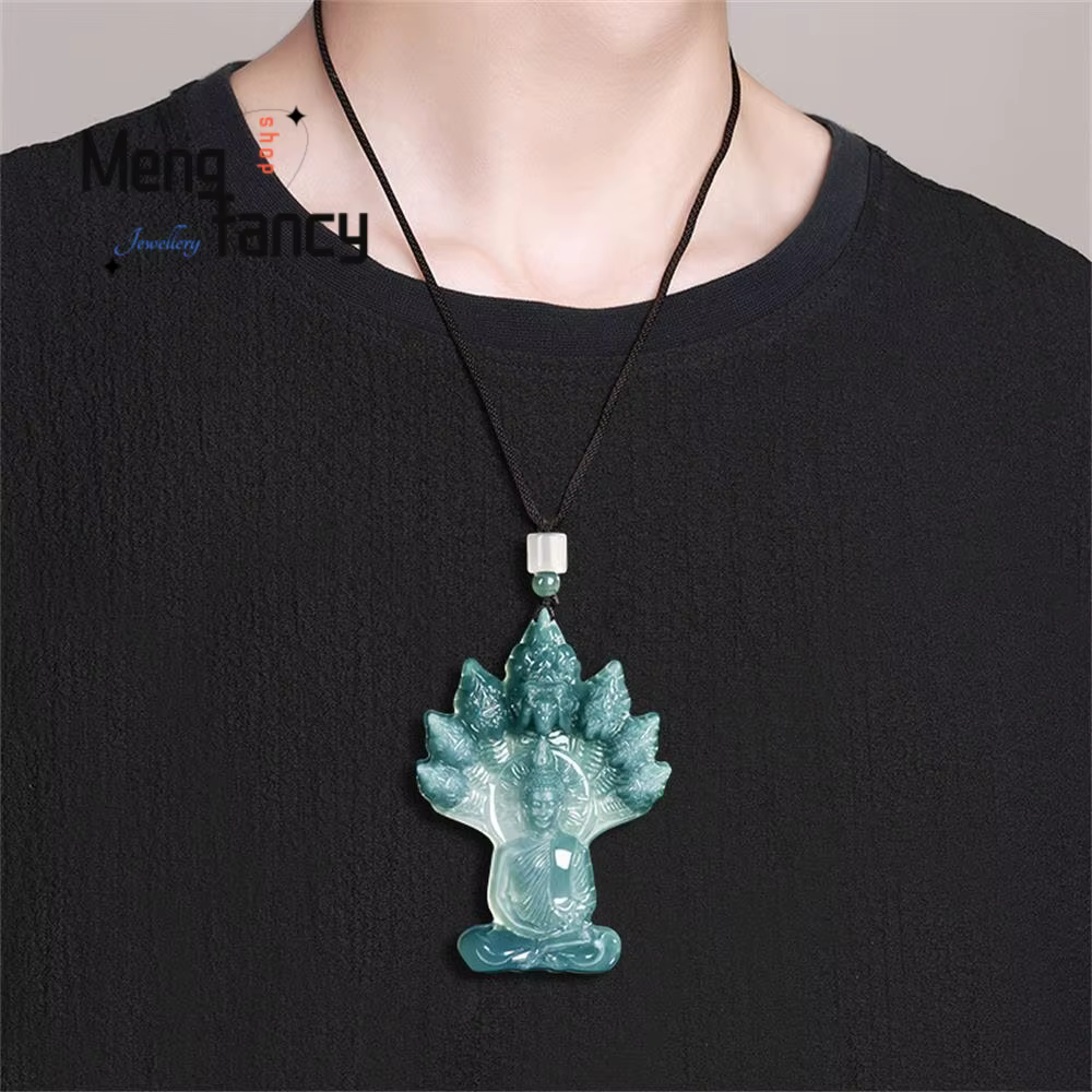 Haute qualité vieille jadéite naturelle a-grade eau bleue Naga bouddha Protection glace gluante Type