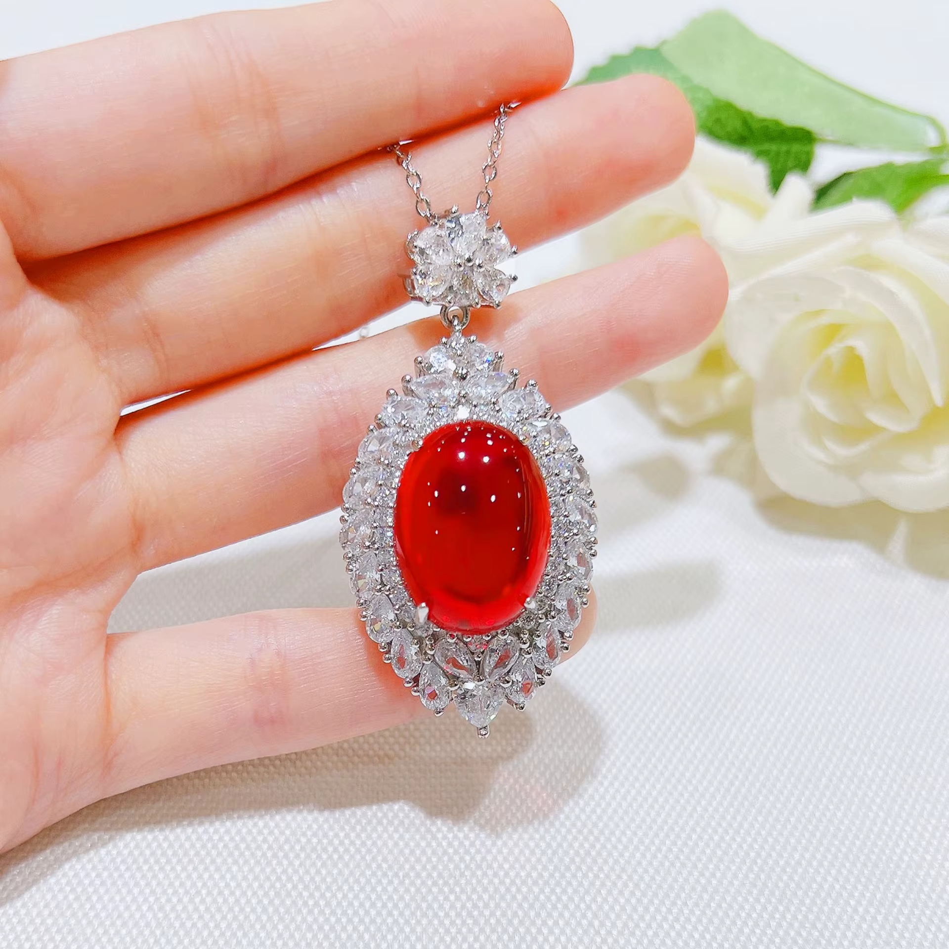 Foydjew nouveau luxe Simulation Pigeon rubis ensembles de bijoux pour les femmes exagéré grande pierre rouge pendentif colliers boucles d'oreilles bagues