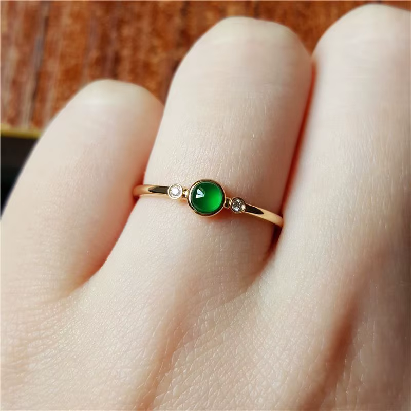 Mini bagues circulaires en calcédoine verte naturelle pour femmes