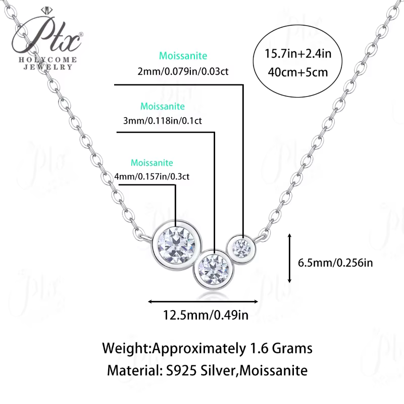 Collier en moissanite, pendentif rond classique étincelant