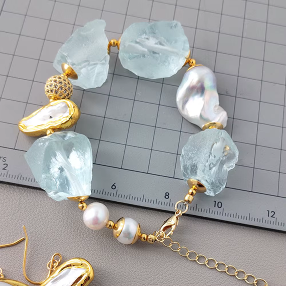 Y·YING – ensemble de boucles d'oreilles et bracelet en perles baroques blanches véritables